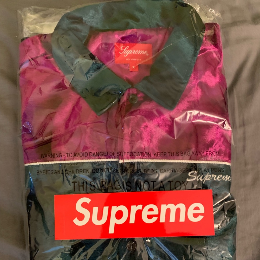SUPREME Green Velvet Swirl Work Shirt
